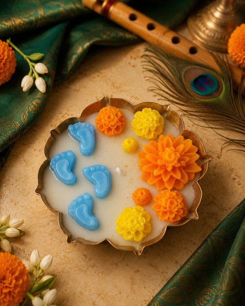 Madhava Paadam | Krishna Footprints Floral Urli Candle