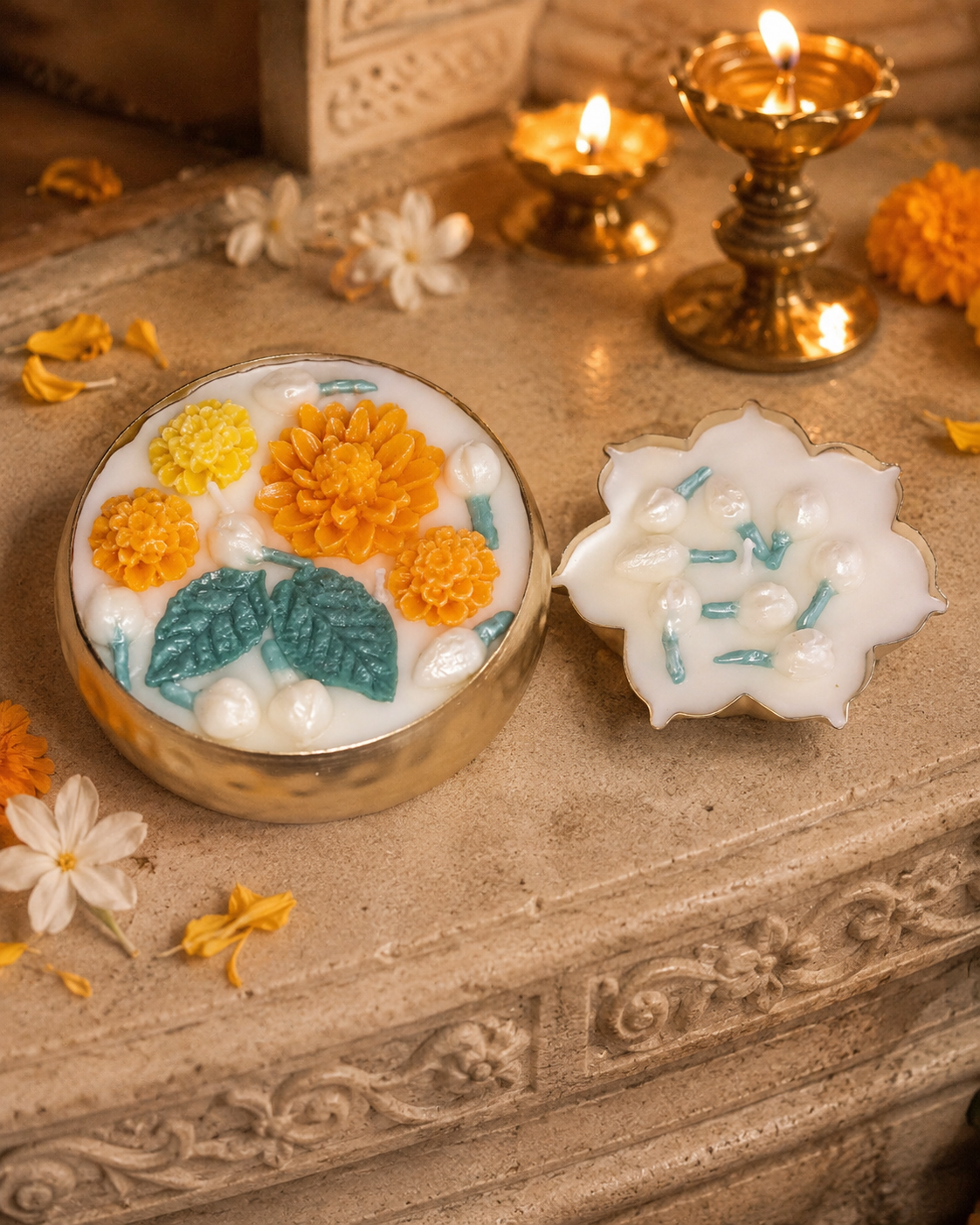 Temple Ritual Bloom Set | Kanaka Deepa & Mallika Deepa Puja Candle Set