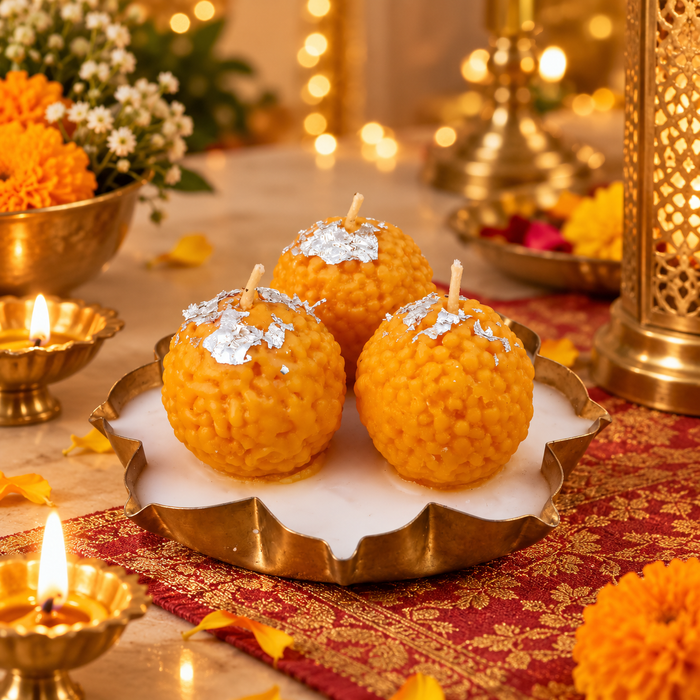 Laddu Deepa | Three Laddu Lotus Urli Candle
