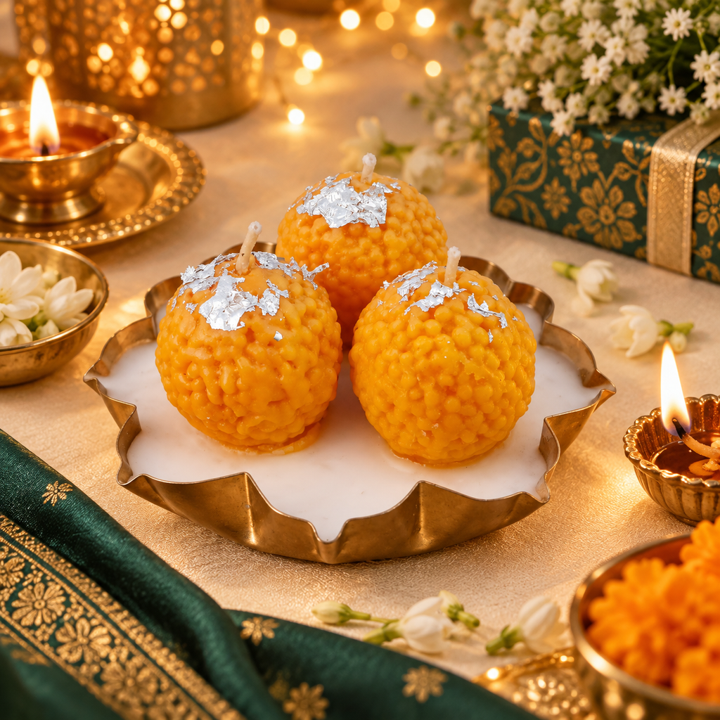 Laddu Deepa | Three Laddu Lotus Urli Candle