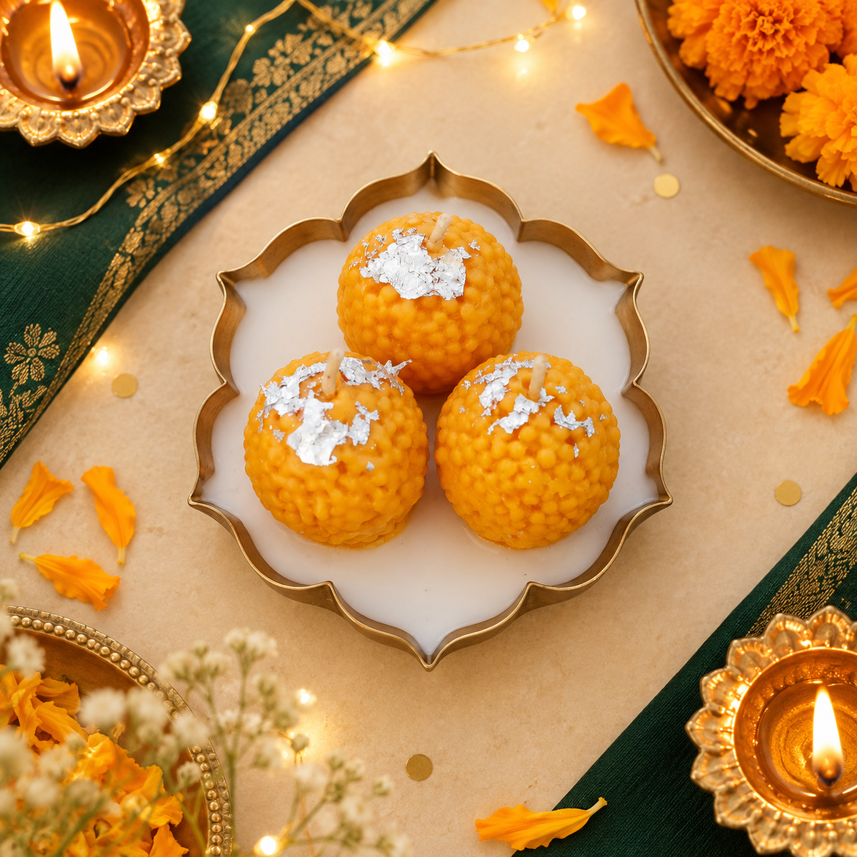 Laddu Deepa | Three Laddu Lotus Urli Candle