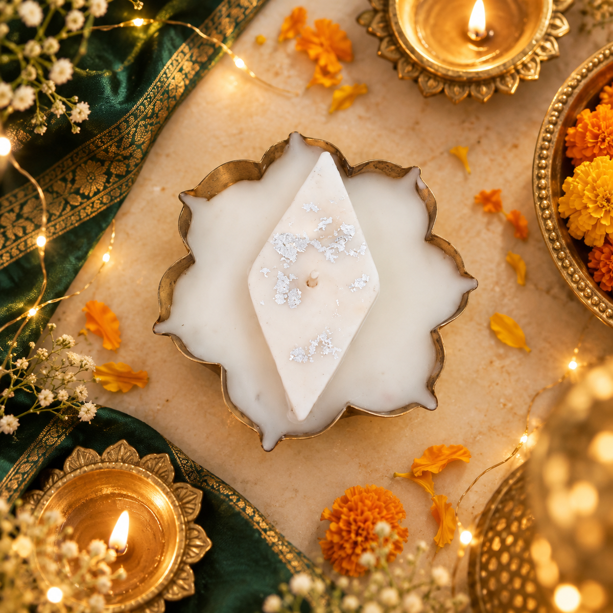 Kaju Katli Deepa | Kaju Katli Lotus Urli Candle