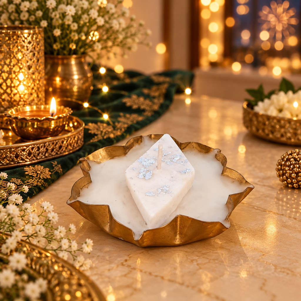 Kaju Katli Deepa | Kaju Katli Lotus Urli Candle