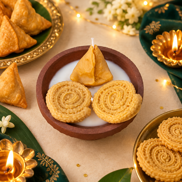 Utsava Karam | Samosa & Murukku Terracotta Bowl Candle