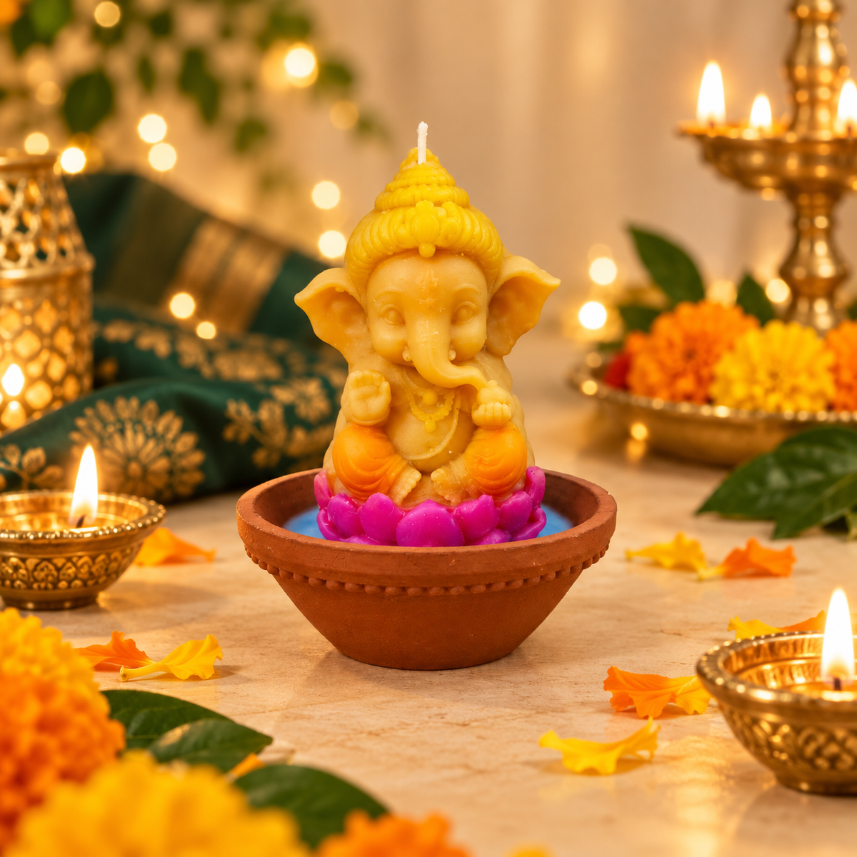 Padma Vinayaka Deepa | Lotus Ganesha Terracotta Bowl Candle