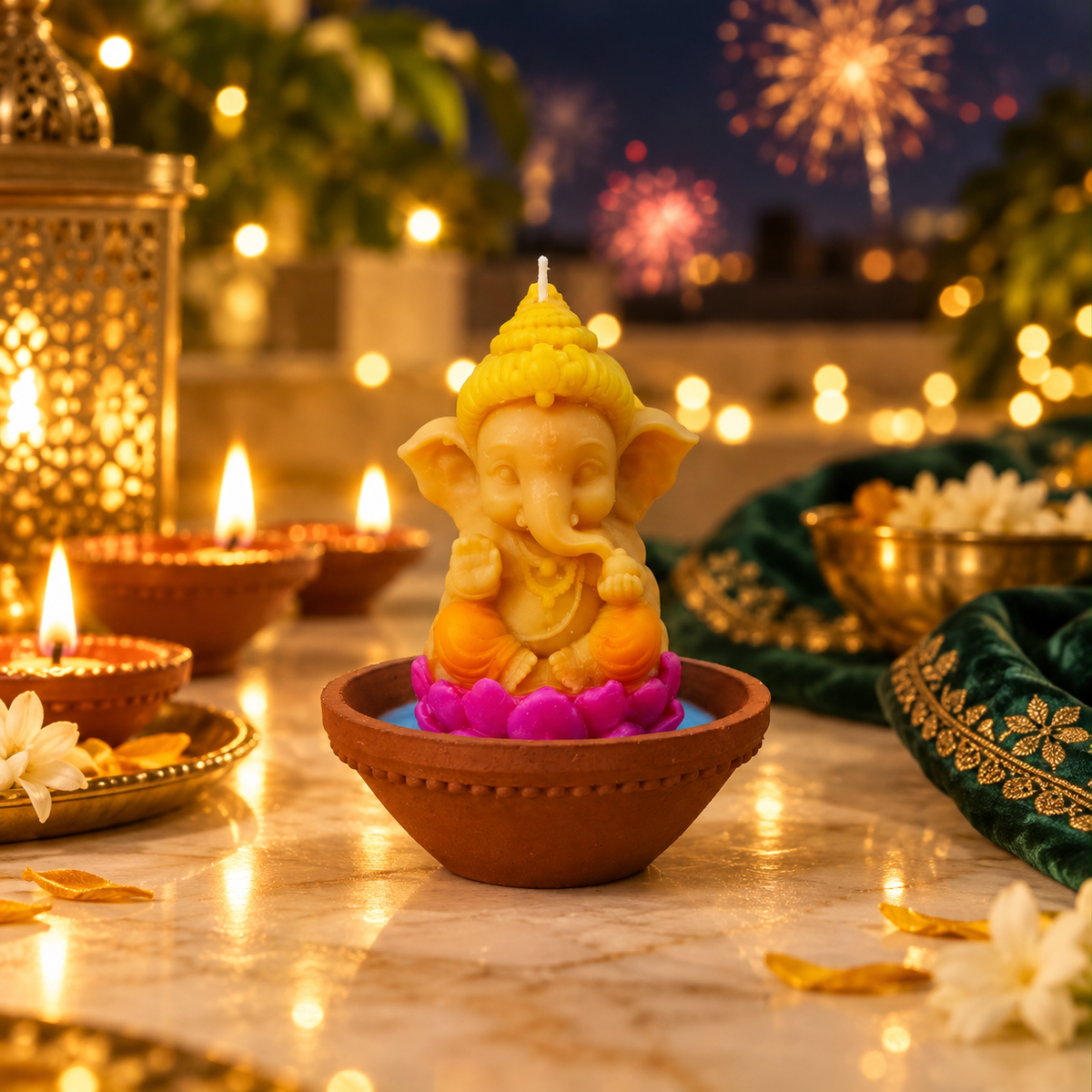 Padma Vinayaka Deepa | Lotus Ganesha Terracotta Bowl Candle