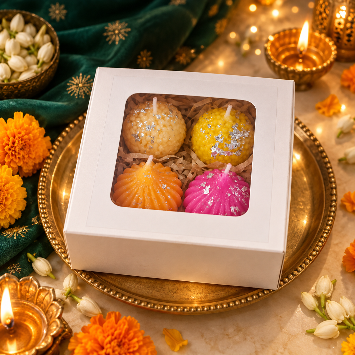 Madhura Chatushtayam | 4-Piece Laddu & Modak Candle Gift Box