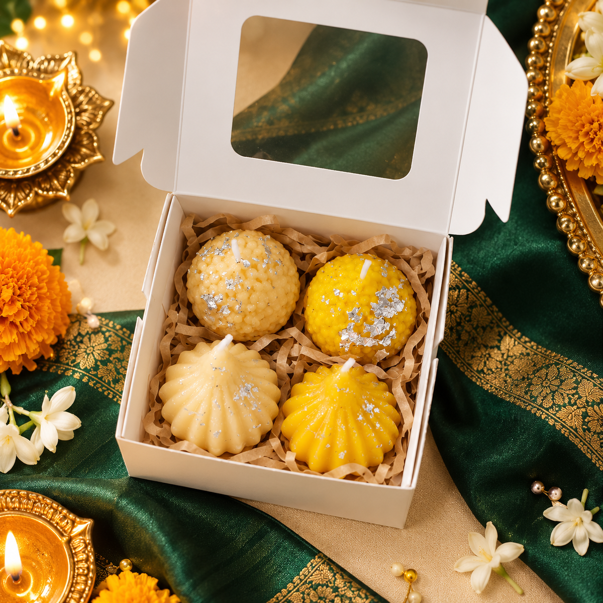 Madhura Chatushtayam | 4-Piece Laddu & Modak Candle Gift Box