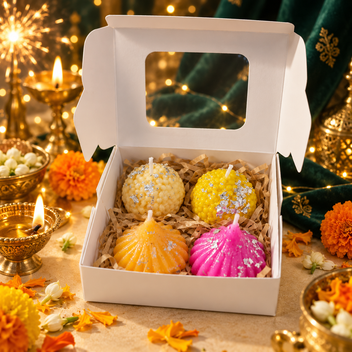 Madhura Chatushtayam | 4-Piece Laddu & Modak Candle Gift Box