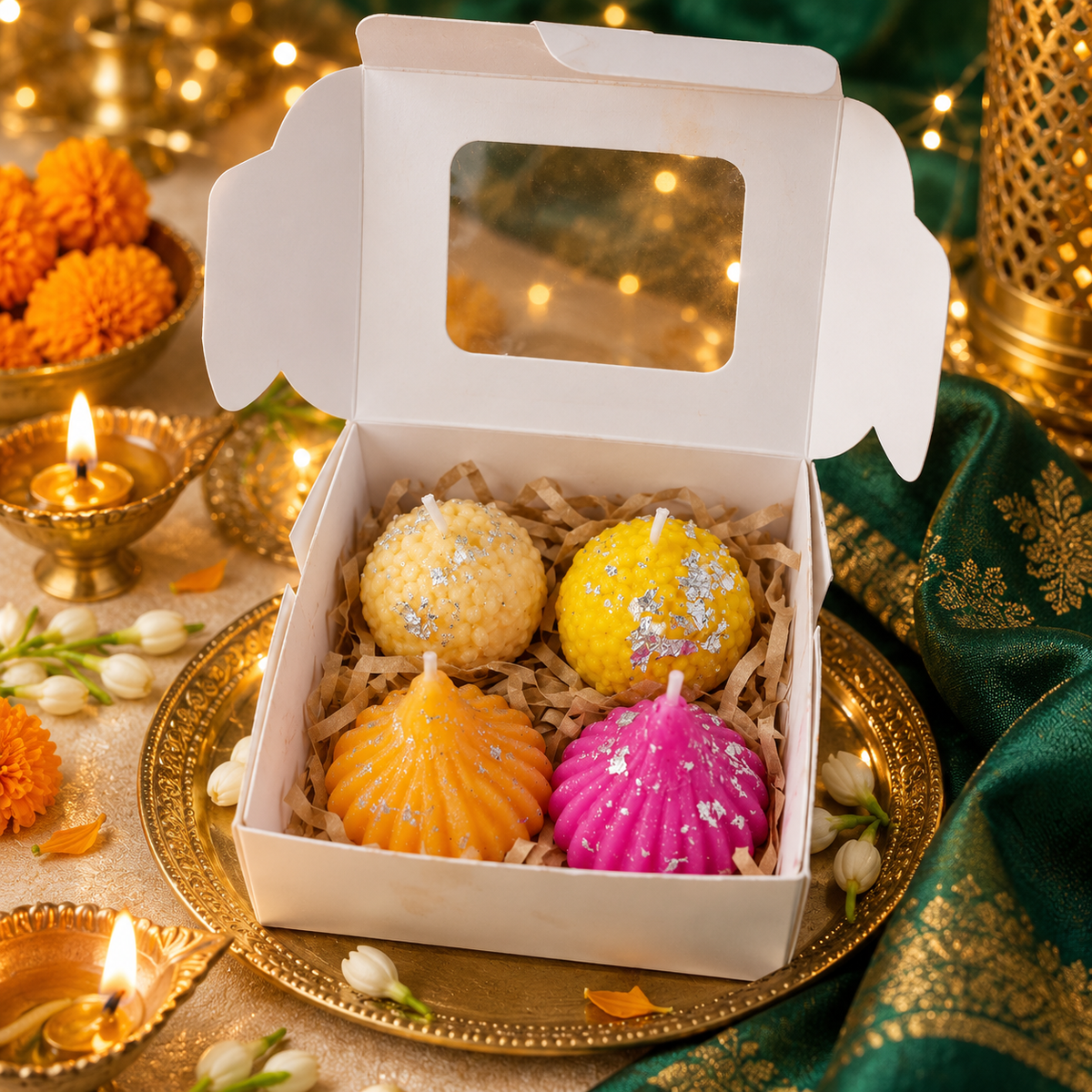 Madhura Chatushtayam | 4-Piece Laddu & Modak Candle Gift Box