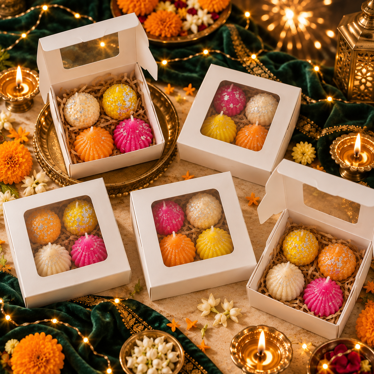 Madhura Chatushtayam | 4-Piece Laddu & Modak Candle Gift Box