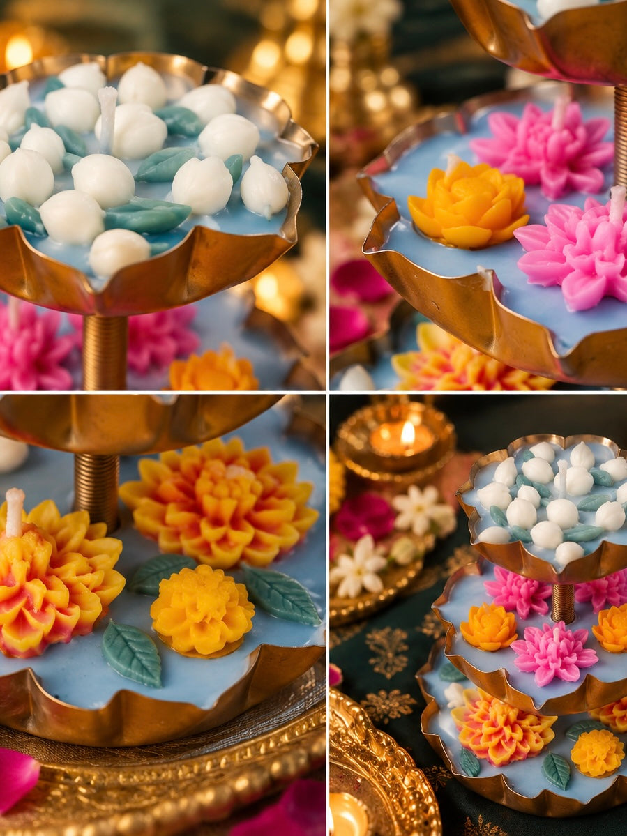 Pushpa Triveni Deepa | Three-Tier Floral Urli Candle